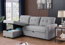 Walker Edison | Linen Pull Out Sectional Sofa with Storage Chaise