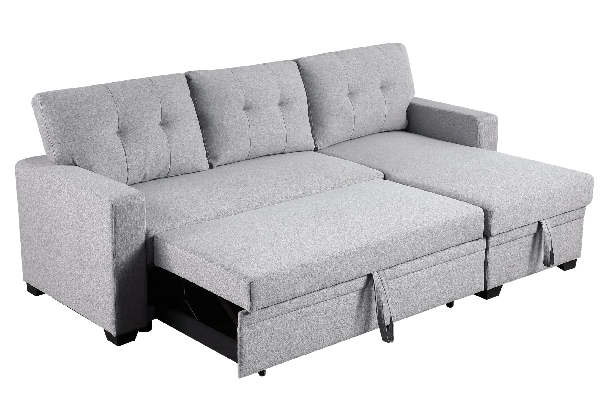 Walker Edison | Linen Pull Out Sectional Sofa with Storage Chaise