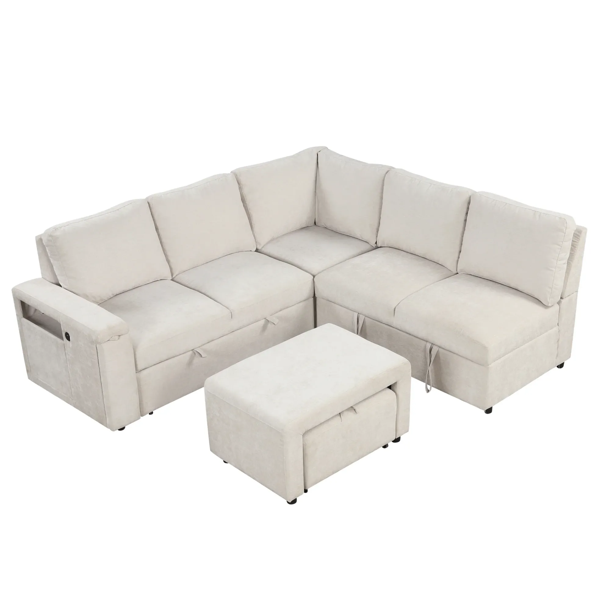 Walker Edison | L-Shaped Modular Sectional Sofa with Storage and USB Ports