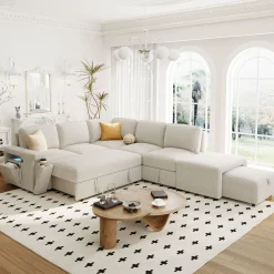 Walker Edison | L-Shaped Modular Sectional Sofa with Storage and USB Ports
