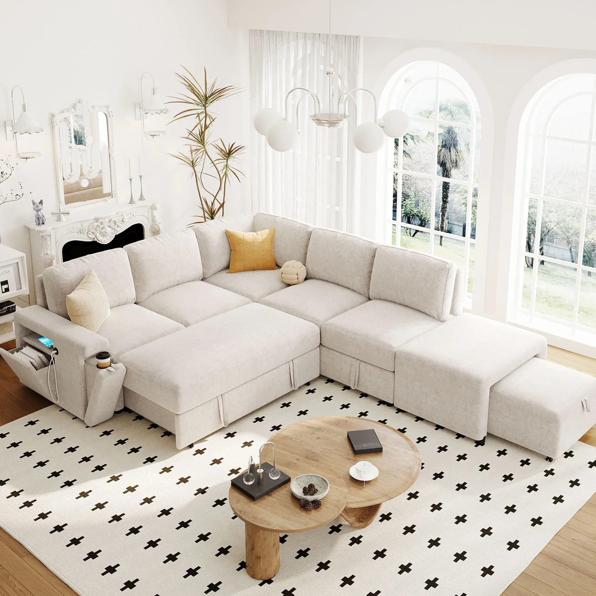 Walker Edison | L-Shaped Modular Sectional Sofa with Storage and USB Ports