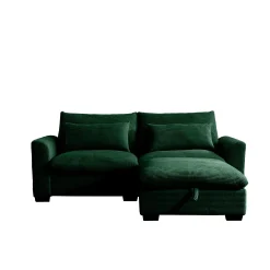 Walker Edison | Lux Green Corduroy Cloud Modular Loveseat Couch with Storage Ottoman