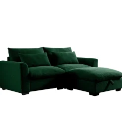 Walker Edison | Lux Green Corduroy Cloud Modular Loveseat Couch with Storage Ottoman