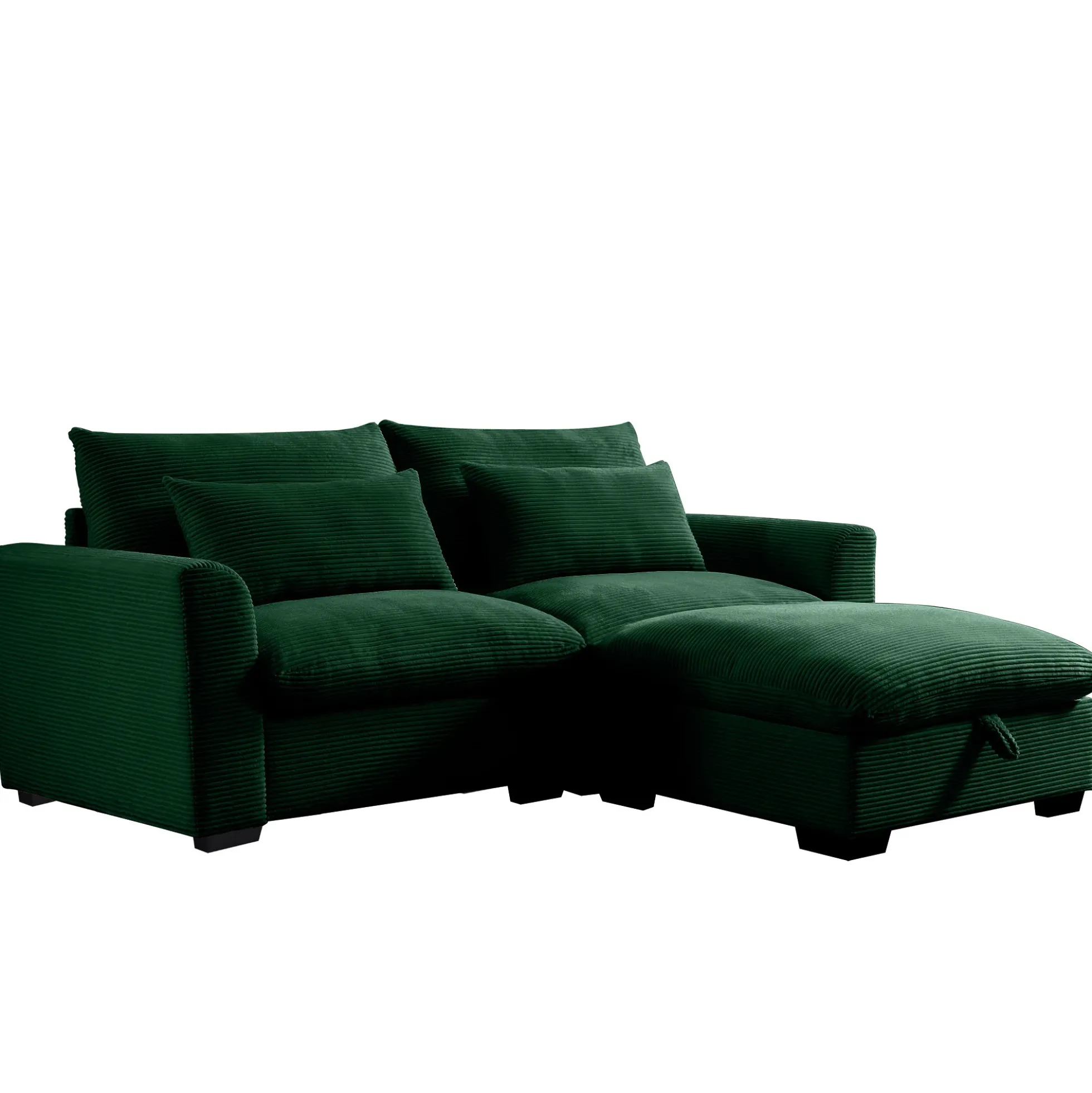 Walker Edison | Lux Green Corduroy Cloud Modular Loveseat Couch with Storage Ottoman