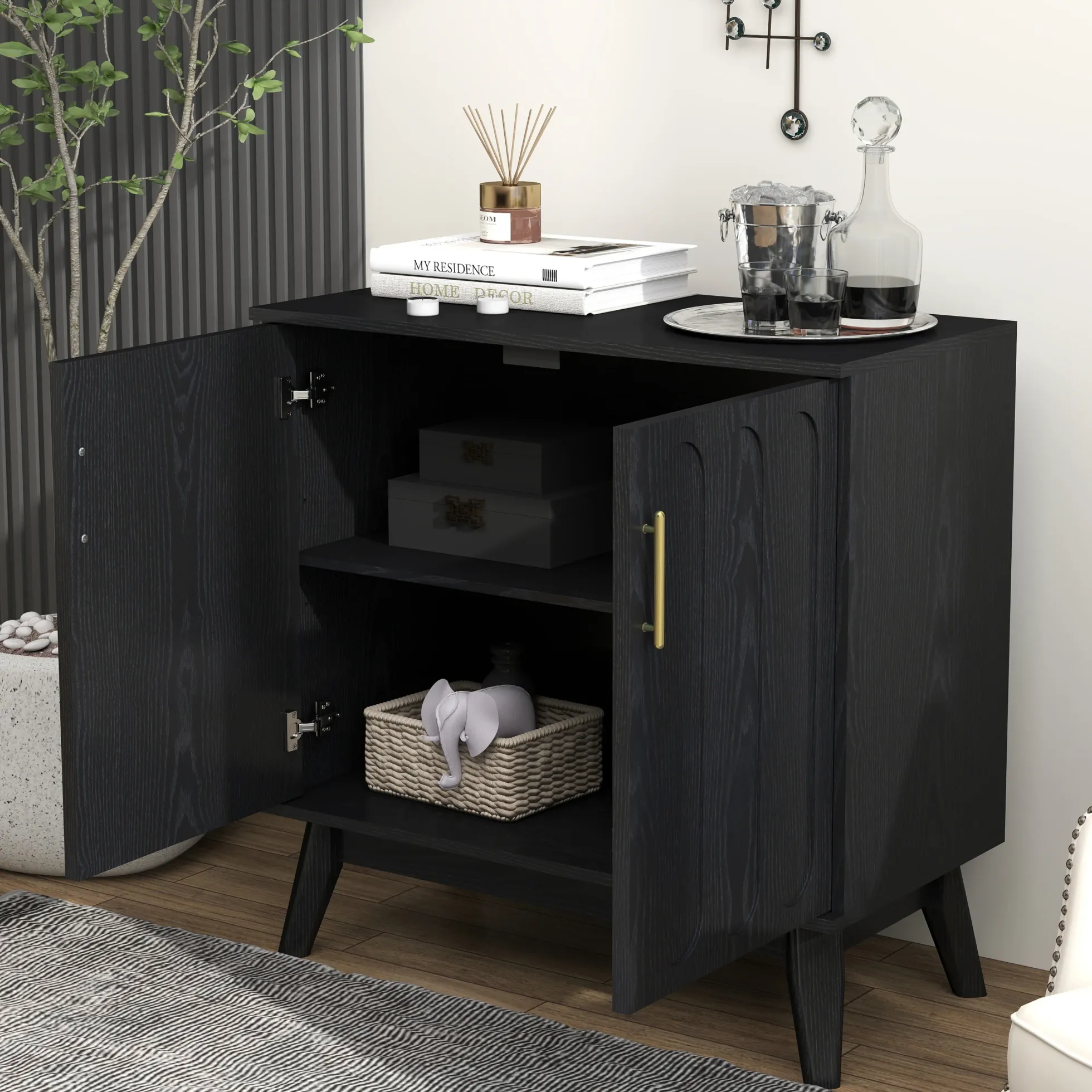 Walker Edison | Mid-Century Modern Fluted Accent Cabinet