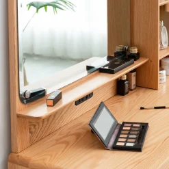 Walker Edison | Mid-Century Makeup Vanity Desk with Storage and Stool