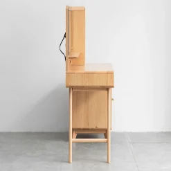 Walker Edison | Mid-Century Makeup Vanity Desk with Storage and Stool