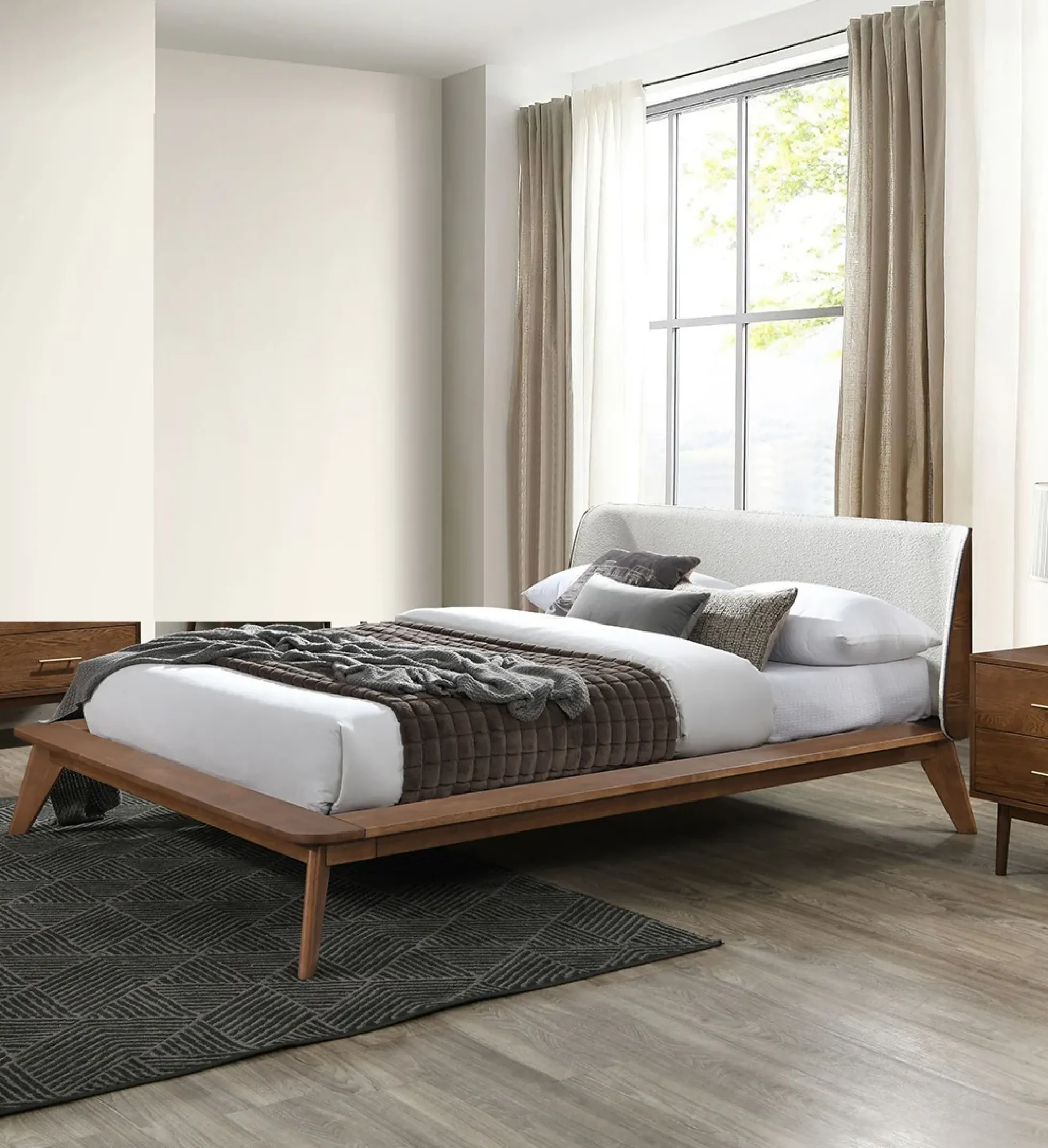 Walker Edison | Mid-Century Modern Winged Edge Headboard King Size Bedframe