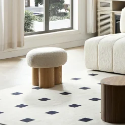 Walker Edison | Minimalist Curve Wooden Mushroom Boucle Stool