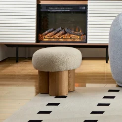 Walker Edison | Minimalist Curve Wooden Mushroom Boucle Stool