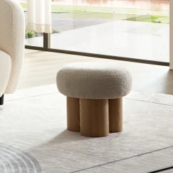 Walker Edison | Minimalist Curve Wooden Mushroom Boucle Stool