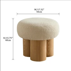 Walker Edison | Minimalist Curve Wooden Mushroom Boucle Stool