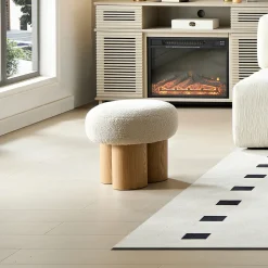 Walker Edison | Minimalist Curve Wooden Mushroom Boucle Stool