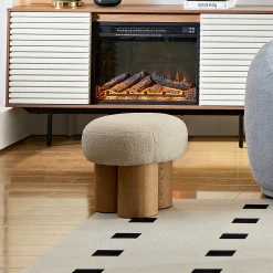 Walker Edison | Minimalist Curve Wooden Mushroom Boucle Stool