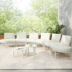 Walker Edison | Minimalist Half Moon Outdoor 8-Piece Modular Sofa Set with Nesting Tables