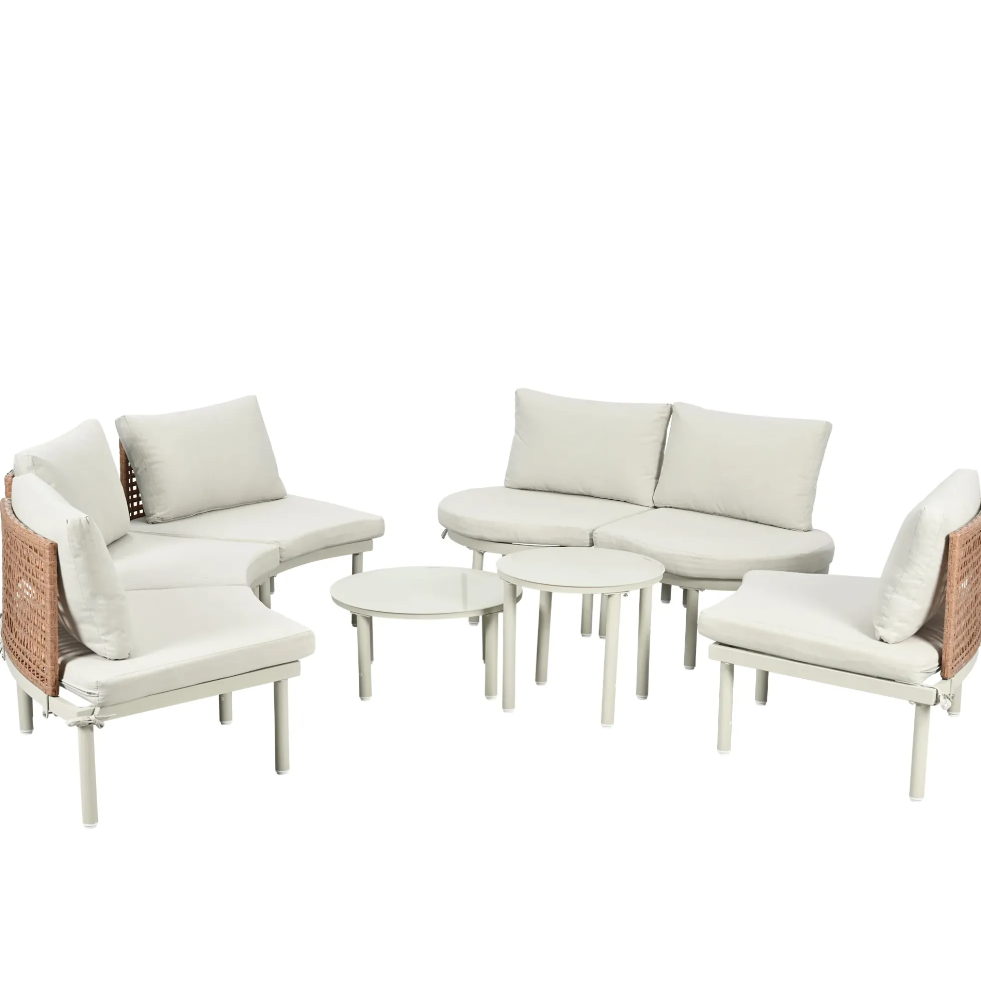 Walker Edison | Minimalist Half Moon Outdoor 8-Piece Modular Sofa Set with Nesting Tables
