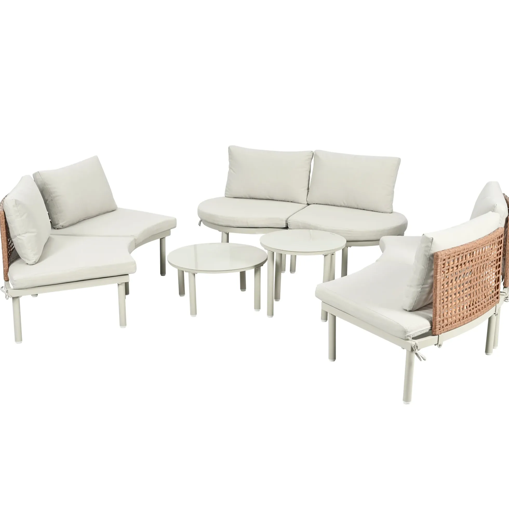 Walker Edison | Minimalist Half Moon Outdoor 8-Piece Modular Sofa Set with Nesting Tables
