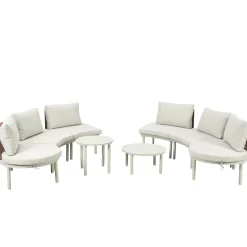 Walker Edison | Minimalist Half Moon Outdoor 8-Piece Modular Sofa Set with Nesting Tables