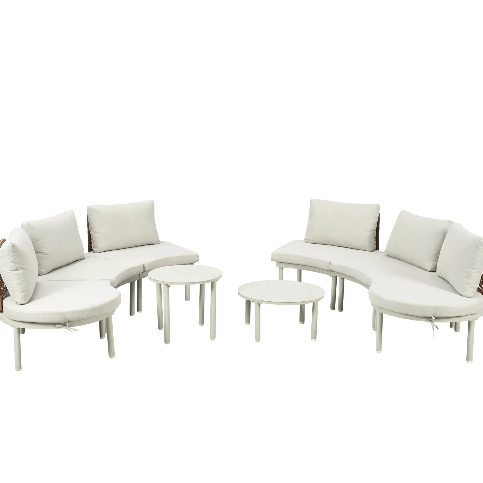 Walker Edison | Minimalist Half Moon Outdoor 8-Piece Modular Sofa Set with Nesting Tables