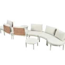 Walker Edison | Minimalist Half Moon Outdoor 8-Piece Modular Sofa Set with Nesting Tables