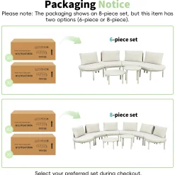 Walker Edison | Minimalist Half Moon Outdoor 8-Piece Modular Sofa Set with Nesting Tables