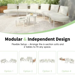Walker Edison | Minimalist Half Moon Outdoor 8-Piece Modular Sofa Set with Nesting Tables