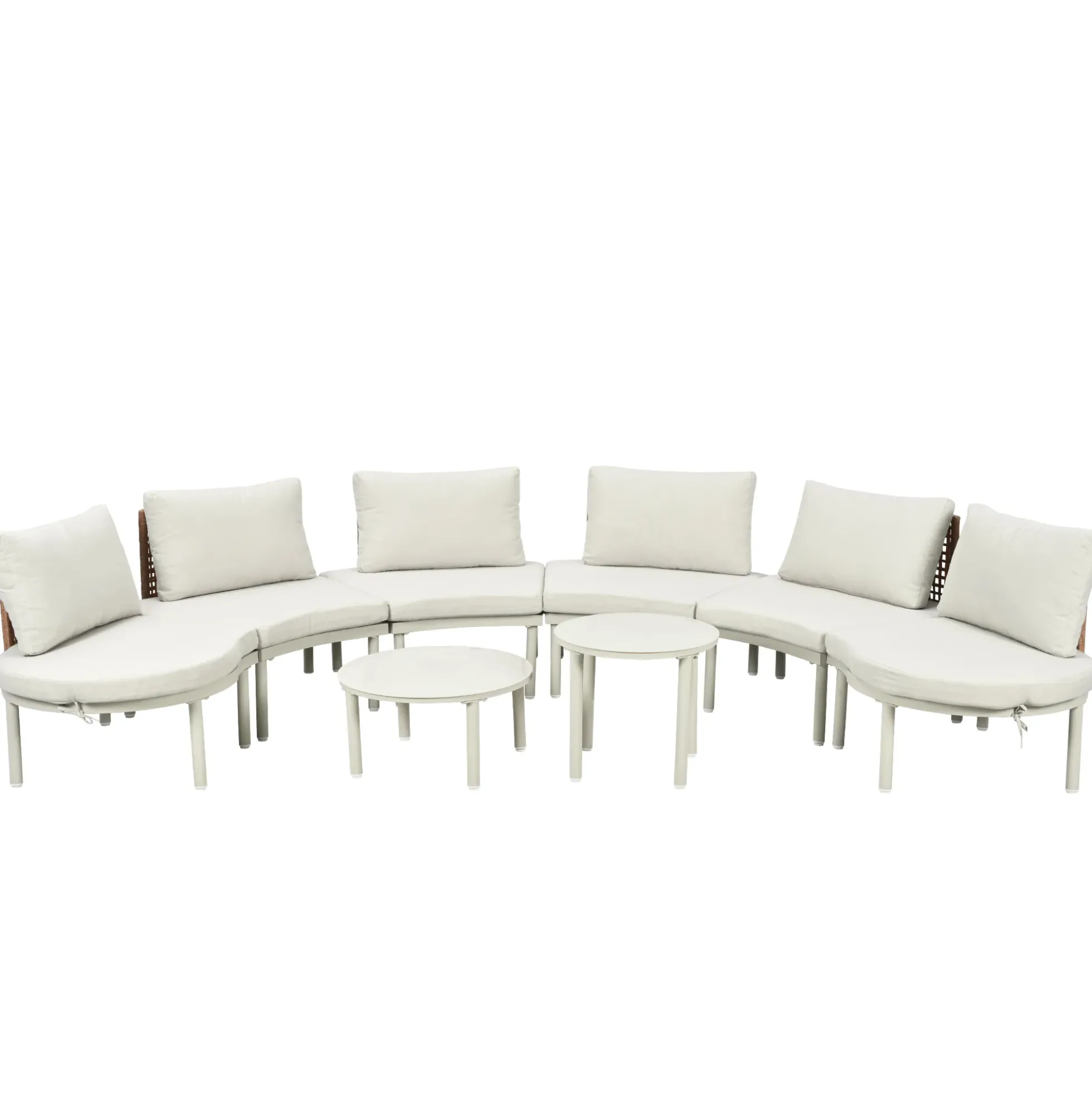 Walker Edison | Minimalist Half Moon Outdoor 8-Piece Modular Sofa Set with Nesting Tables