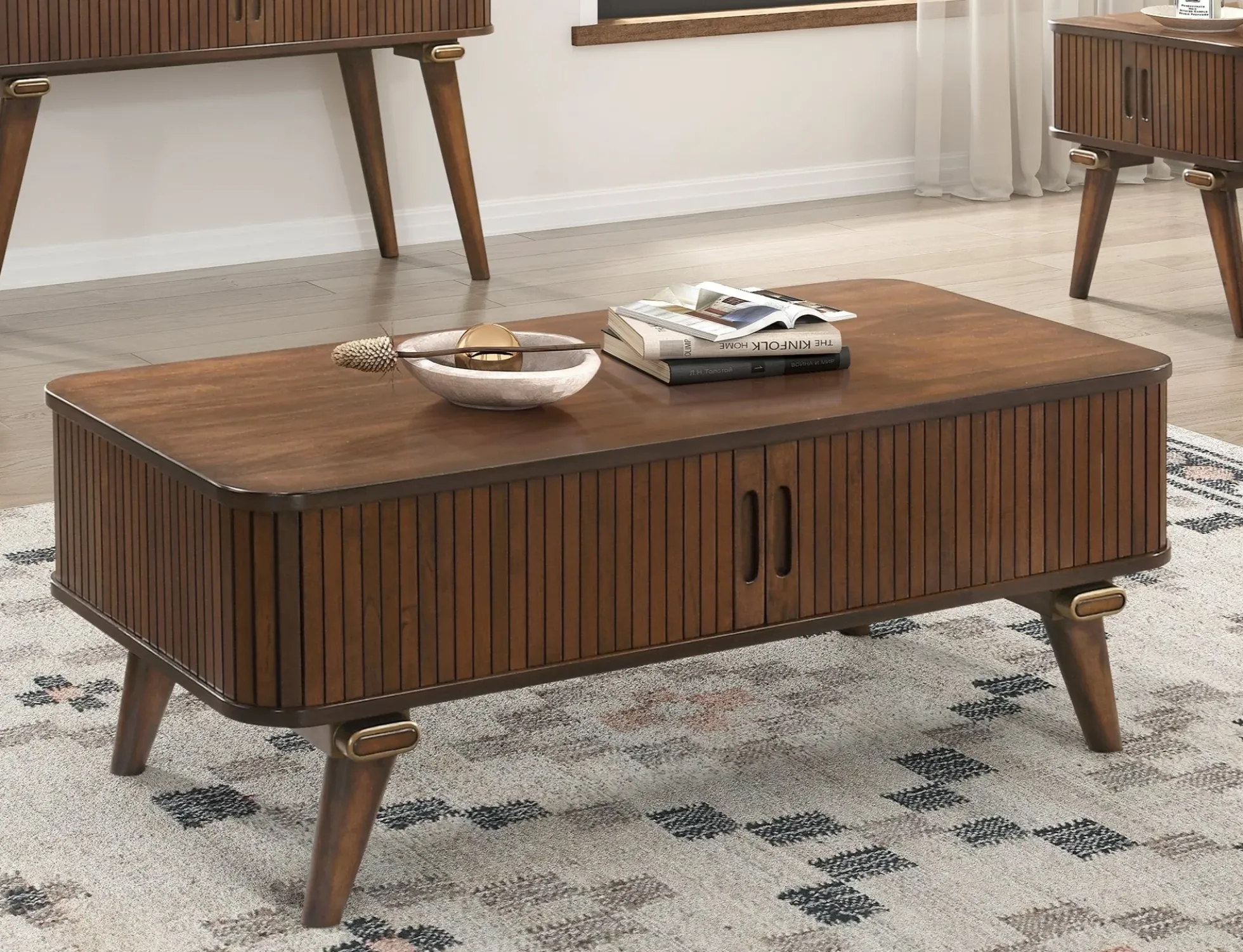 Walker Edison | Minimalist Reeded Storage Coffee Table