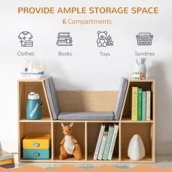 Walker Edison | Modern 6 Cubby Natural Wood Reading Nook Bench