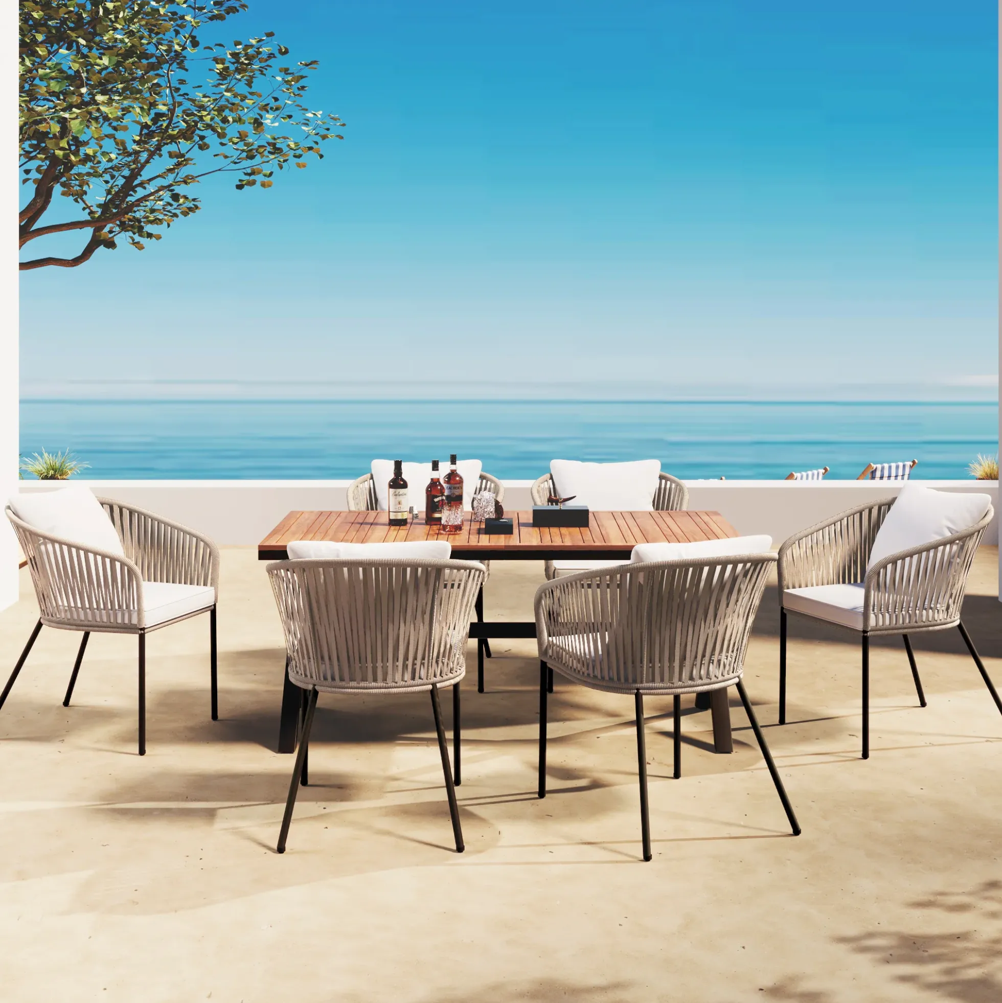 Walker Edison | Modern All-Weather Outdoor 7 Piece Patio Dining Set