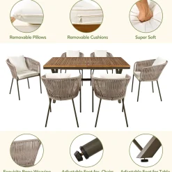 Walker Edison | Modern All-Weather Outdoor 7 Piece Patio Dining Set