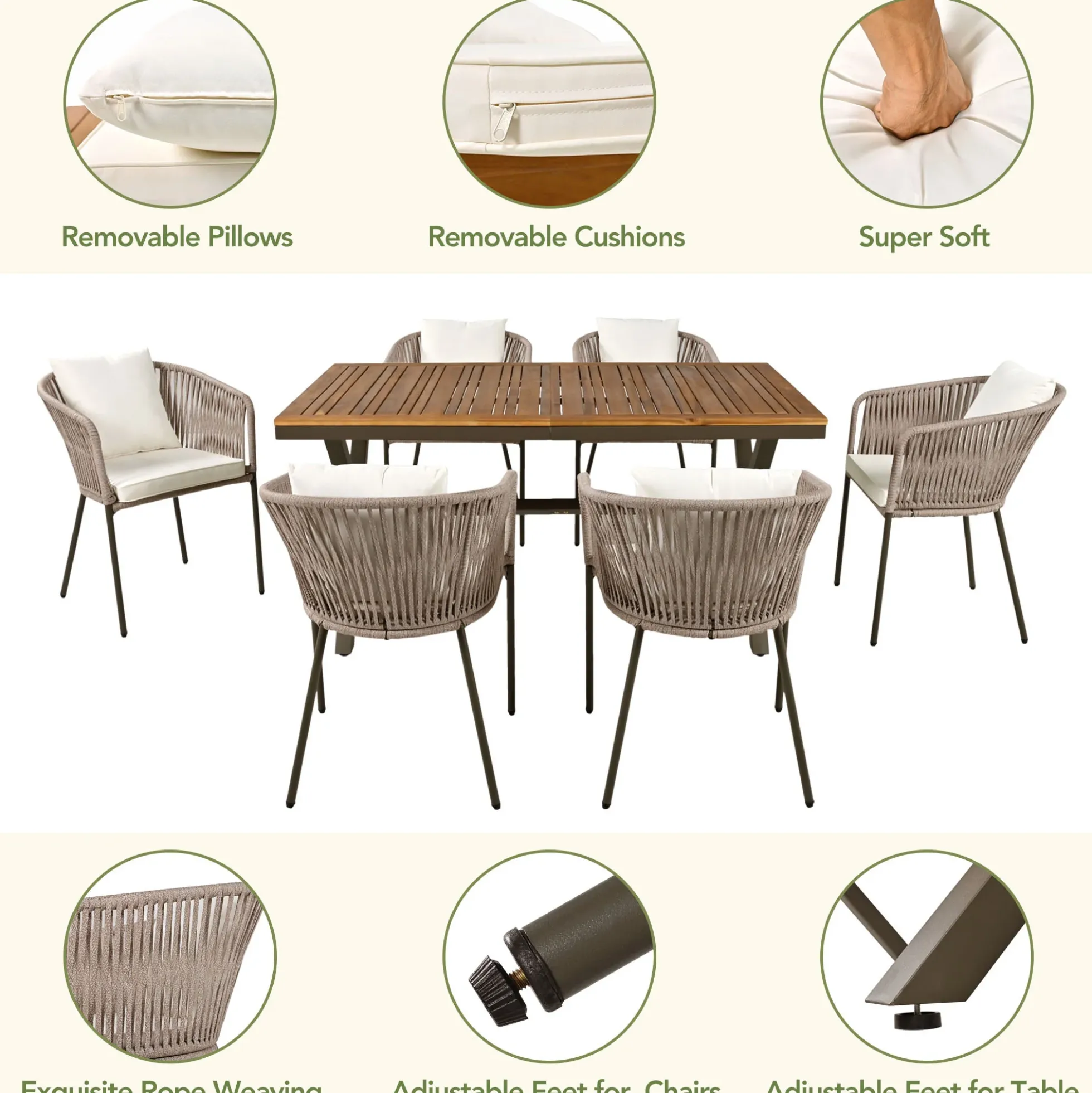 Walker Edison | Modern All-Weather Outdoor 7 Piece Patio Dining Set