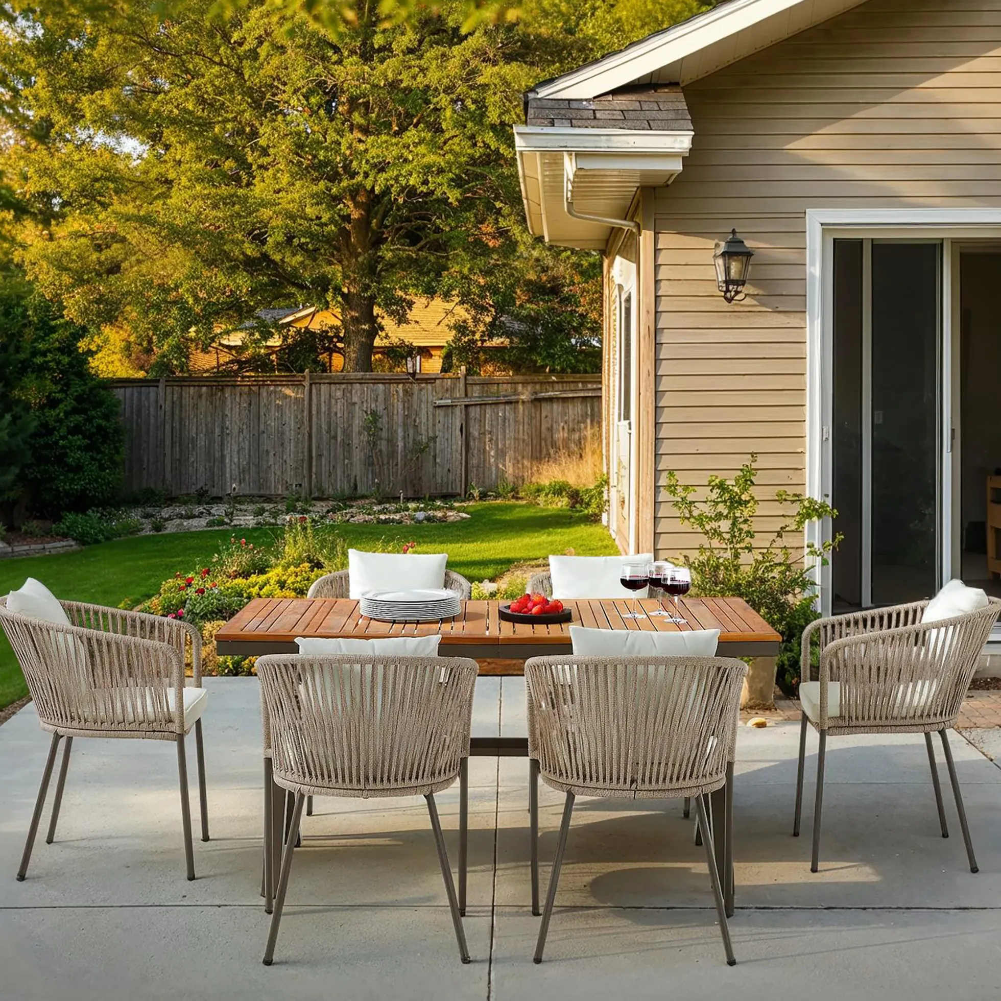 Walker Edison | Modern All-Weather Outdoor 7 Piece Patio Dining Set