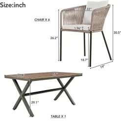 Walker Edison | Modern All-Weather Outdoor 7 Piece Patio Dining Set