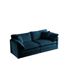 Walker Edison | Modern Chenille Cloud Loveseat Sofa Blue