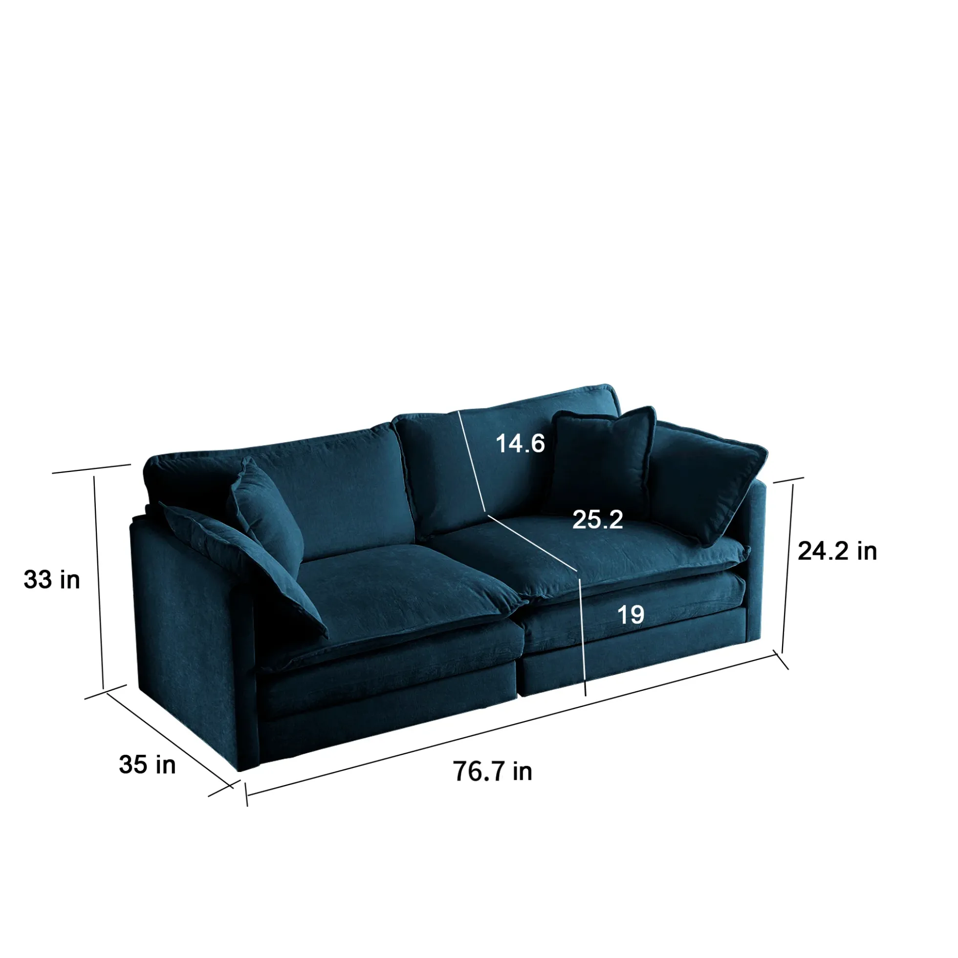Walker Edison | Modern Chenille Cloud Loveseat Sofa Blue
