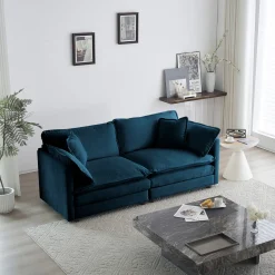 Walker Edison | Modern Chenille Cloud Loveseat Sofa Blue