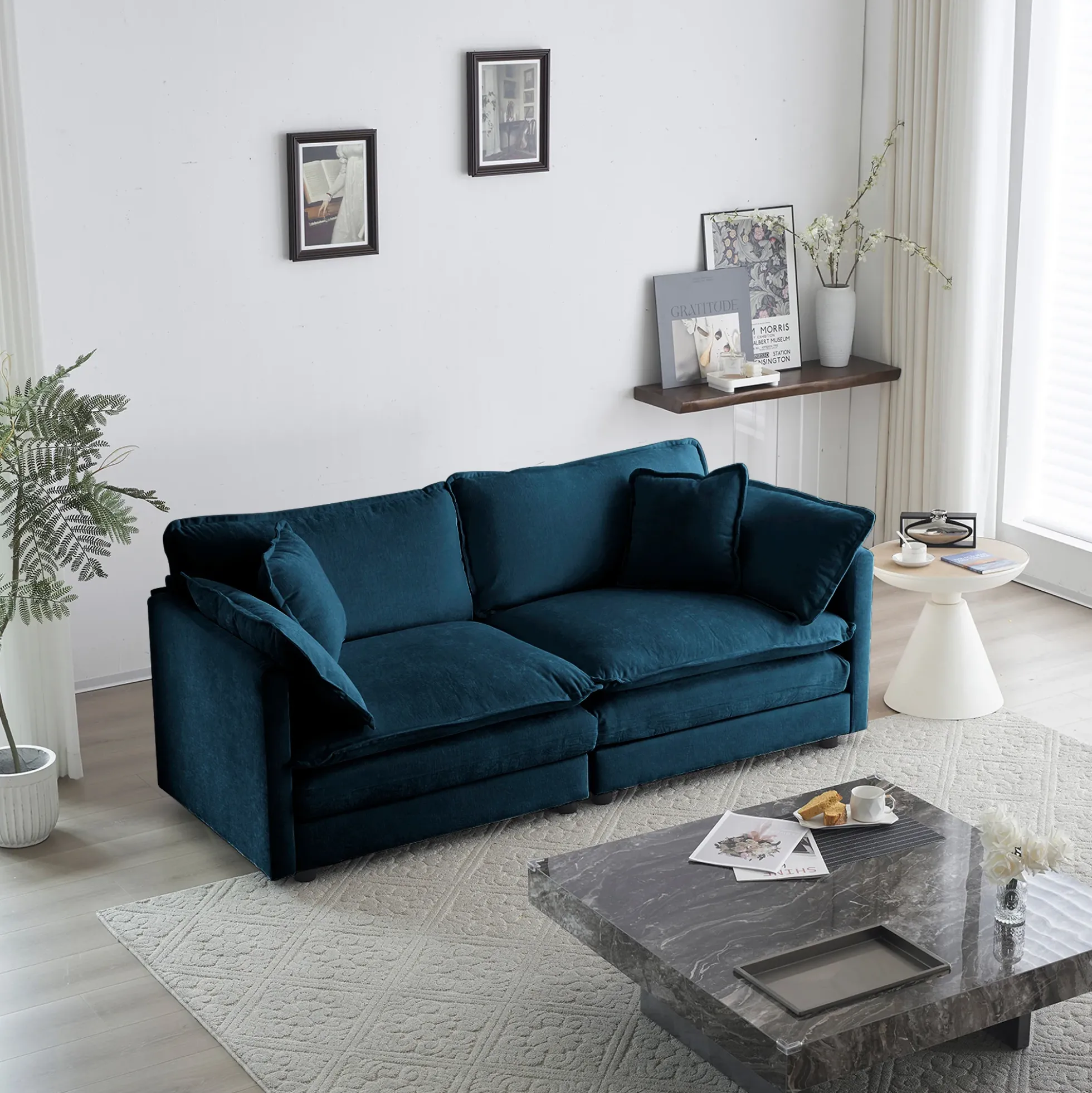 Walker Edison | Modern Chenille Cloud Loveseat Sofa Blue