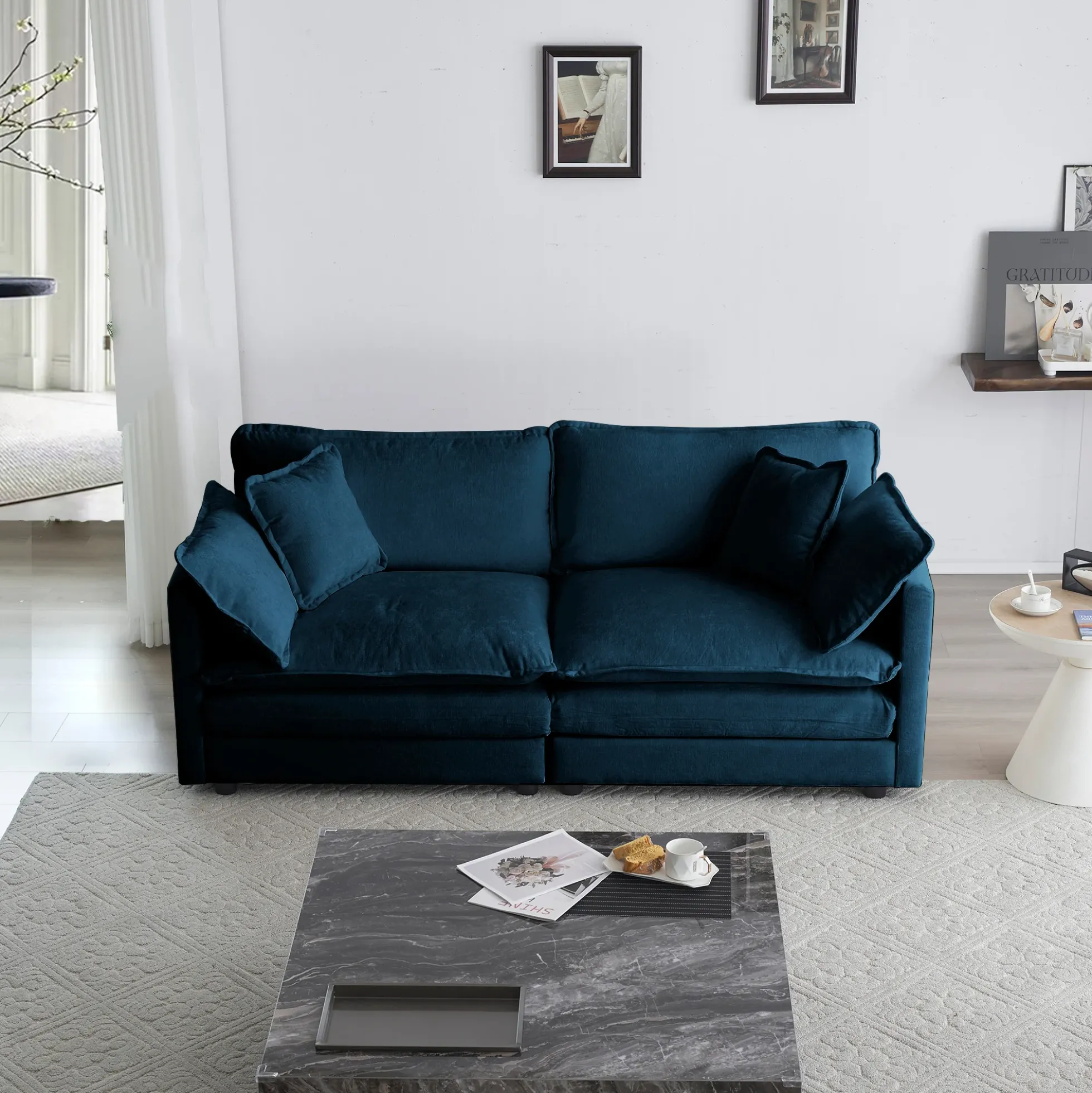 Walker Edison | Modern Chenille Cloud Loveseat Sofa Blue