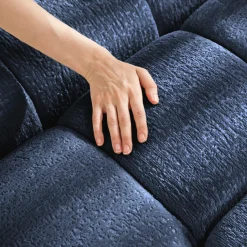 Walker Edison | Modern Ergonomic Blue Chenille Accent Chair with Ottoman Set