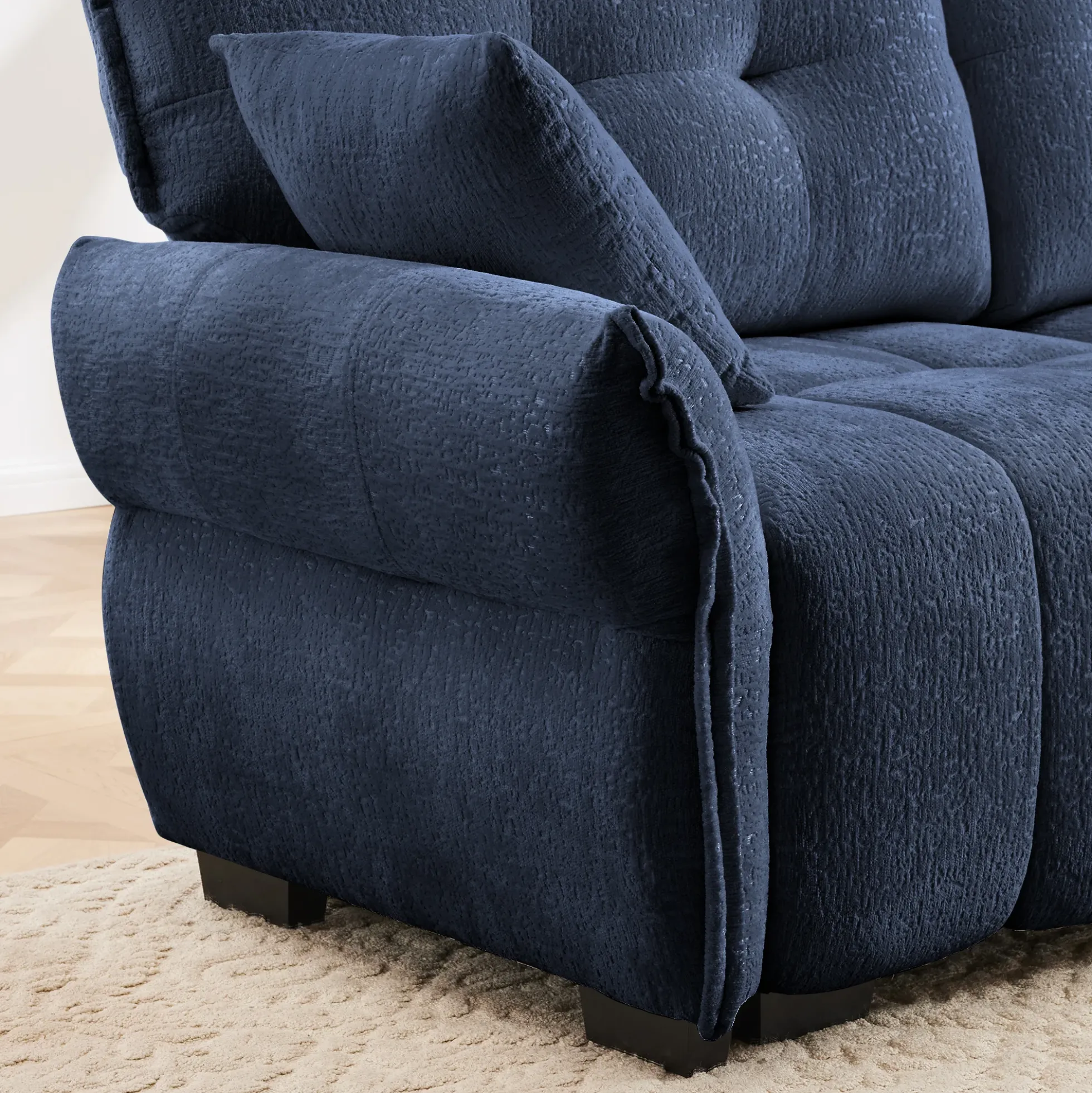 Walker Edison | Modern Ergonomic Blue Chenille Accent Chair with Ottoman Set