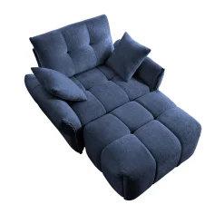 Walker Edison | Modern Ergonomic Blue Chenille Accent Chair with Ottoman Set