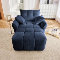 Walker Edison | Modern Ergonomic Blue Chenille Accent Chair with Ottoman Set