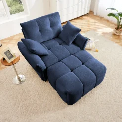 Walker Edison | Modern Ergonomic Blue Chenille Accent Chair with Ottoman Set
