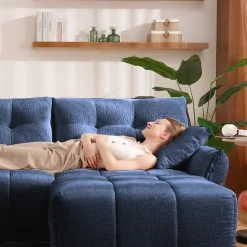 Walker Edison | Modern Ergonomic Blue Chenille Accent Chair with Ottoman Set