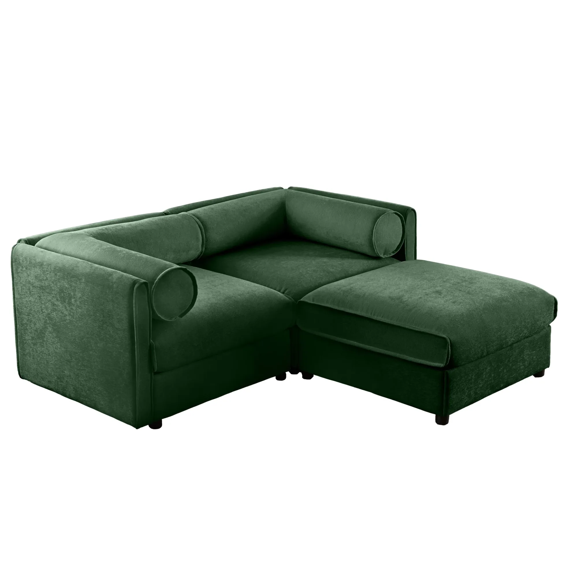 Walker Edison | Modern Green Chenille 2-Seater Loveseat Sofa with Ottoman Storage