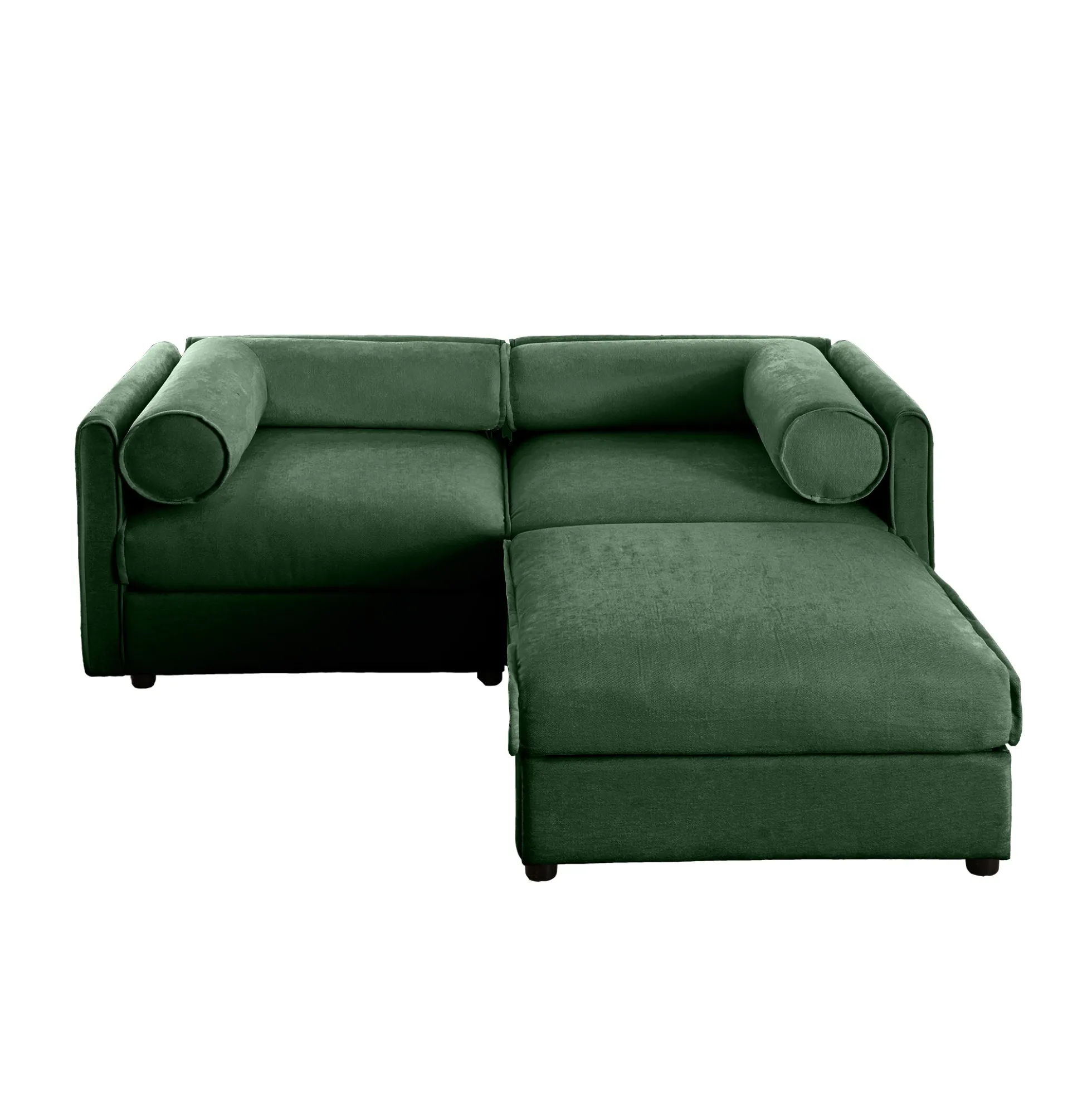 Walker Edison | Modern Green Chenille 2-Seater Loveseat Sofa with Ottoman Storage
