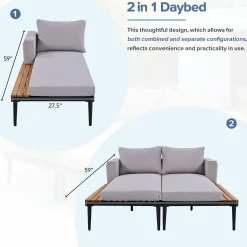 Walker Edison | Modern Outdoor Patio Daybed with Wood Topped Side Tables
