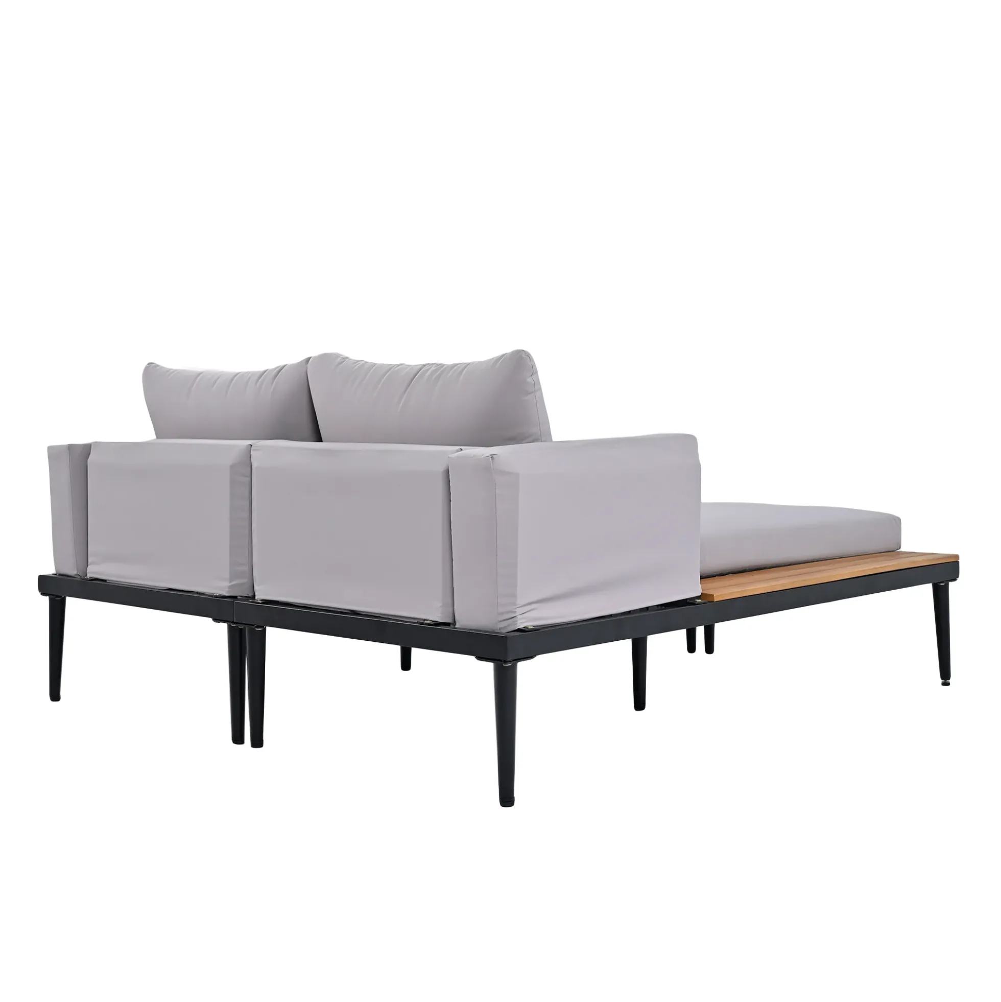Walker Edison | Modern Outdoor Patio Daybed with Wood Topped Side Tables