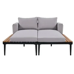 Walker Edison | Modern Outdoor Patio Daybed with Wood Topped Side Tables